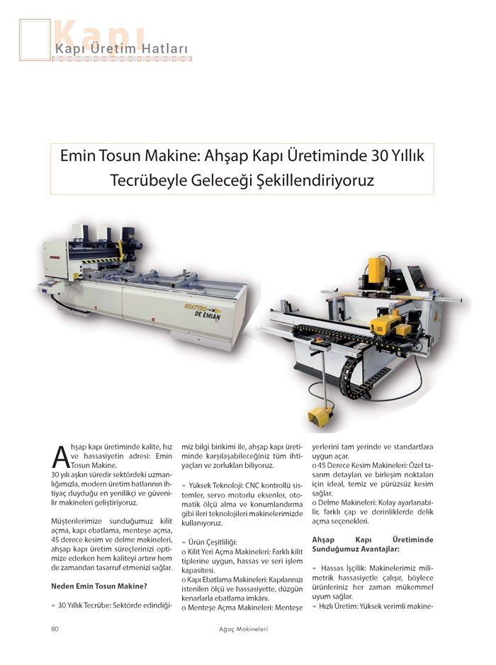 Ağaçmakineleri Dergisi Dosya: Kapı Üretim Hatları-Emin Tosun