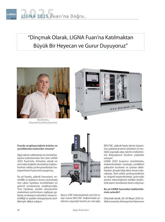 Ağaçmakineleri Dergisi Dosya: LIGNA 2025 Fuarına Doğru-Dinçmak