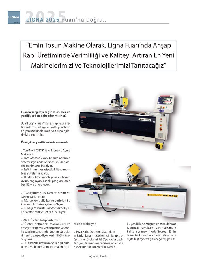 Ağaçmakineleri Dergisi Dosya: LIGNA 2025 Fuarına Doğru-Emin Tosun
