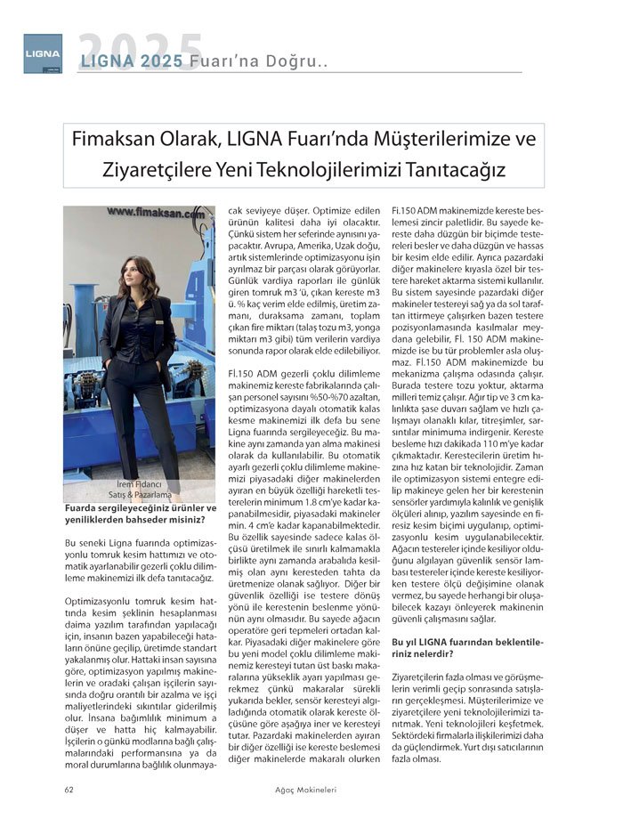 Ağaçmakineleri Dergisi Dosya: LIGNA 2025 Fuarına Doğru-fimaksan