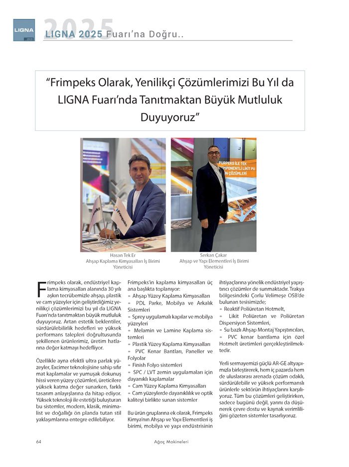 Ağaçmakineleri Dergisi Dosya: LIGNA 2025 Fuarına Doğru-Frimpeks