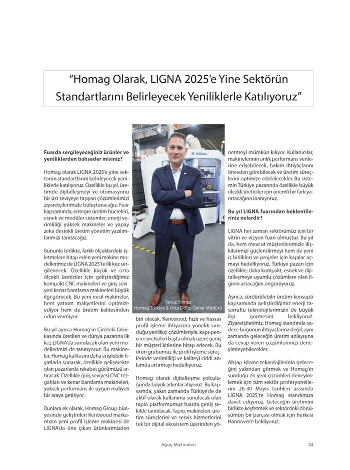 Ağaçmakineleri Dergisi Dosya: LIGNA 2025 Fuarına Doğru-Homag