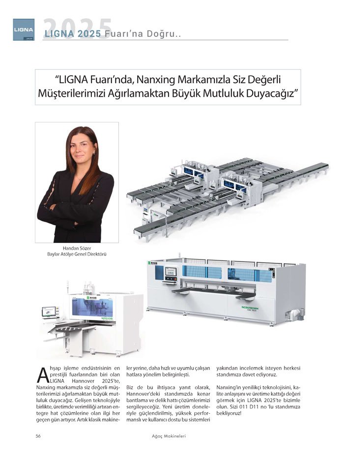 Ağaçmakineleri Dergisi Dosya: LIGNA 2025 Fuarına Doğru-Nanxing