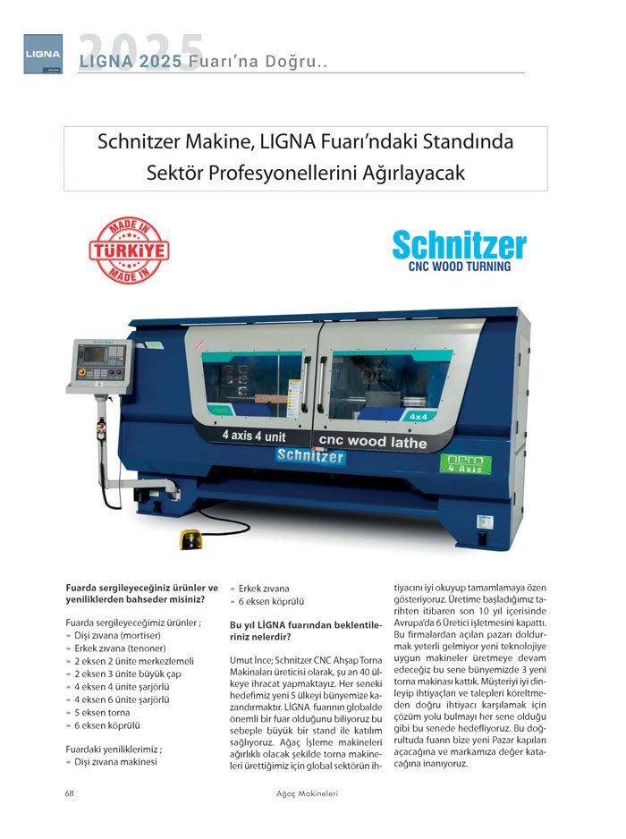 Ağaçmakineleri Dergisi Dosya: LIGNA 2025 Fuarına Doğru-Schnitzer