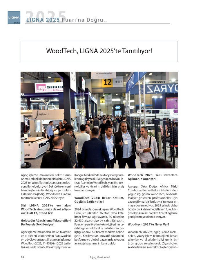Ağaçmakineleri Dergisi Dosya: LIGNA 2025 Fuarına Doğru-Woodtech