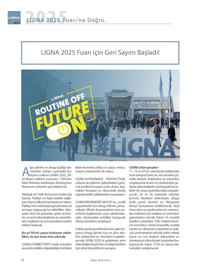 Ağaç Makineleri Dergisi Dosya: LIGNA 2025 Fuarı'na Doğru