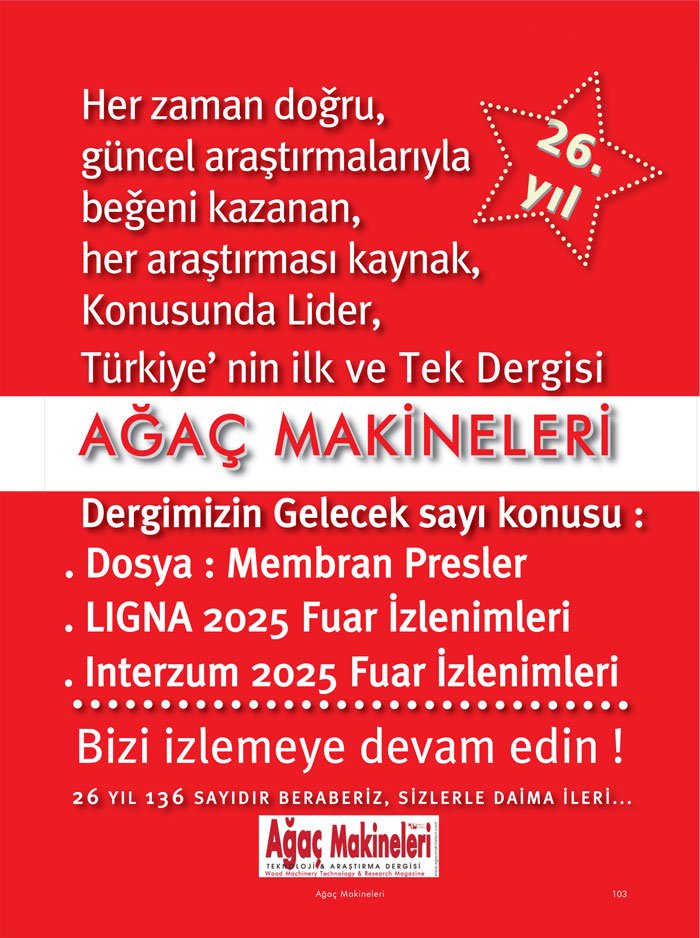 Ağaç Makineleri Dergisi Gelecek Sayı